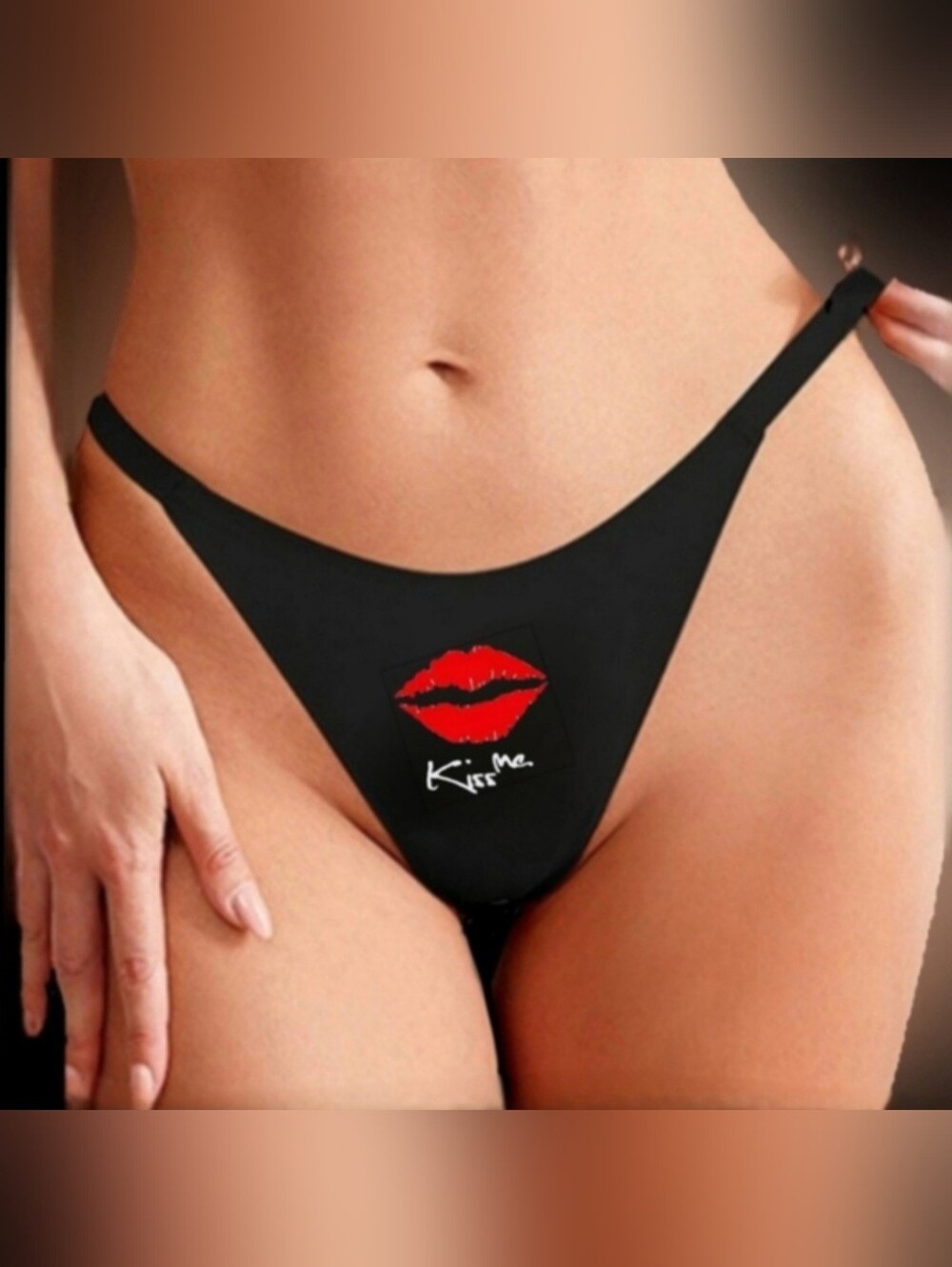 Vibes naughty adult kiss me graphic sexy blk gold charm thong panty XL/12 NWT